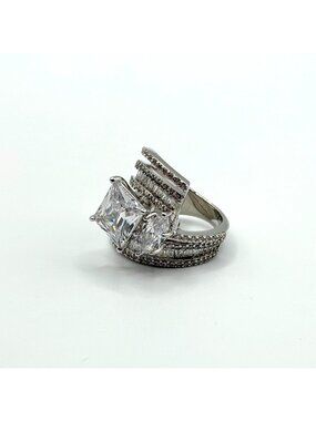 Jzora Multi-Stone Wide Band Silver-Tone Ring Size 5.5